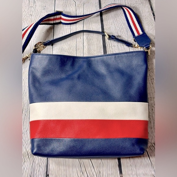 Tory Burch Duet Striped Hobo, Royal Navy, Cherry Apple, New Ivory - Picture 6 of 13